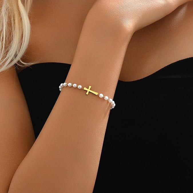 Damen Armband mit perlensicherem Kreuzanhänger Shop Nory