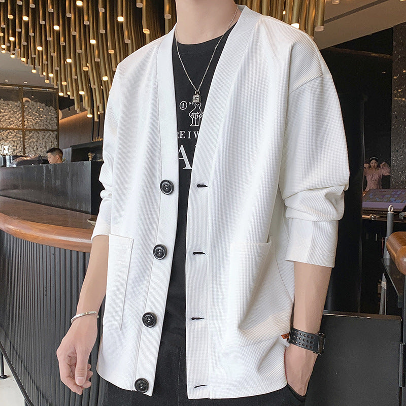 Herren Strukturierte Strickjacke mit V‑Ausschnitt, Dreiknopf‑Front und aufgesetzten Taschen Shop Nory