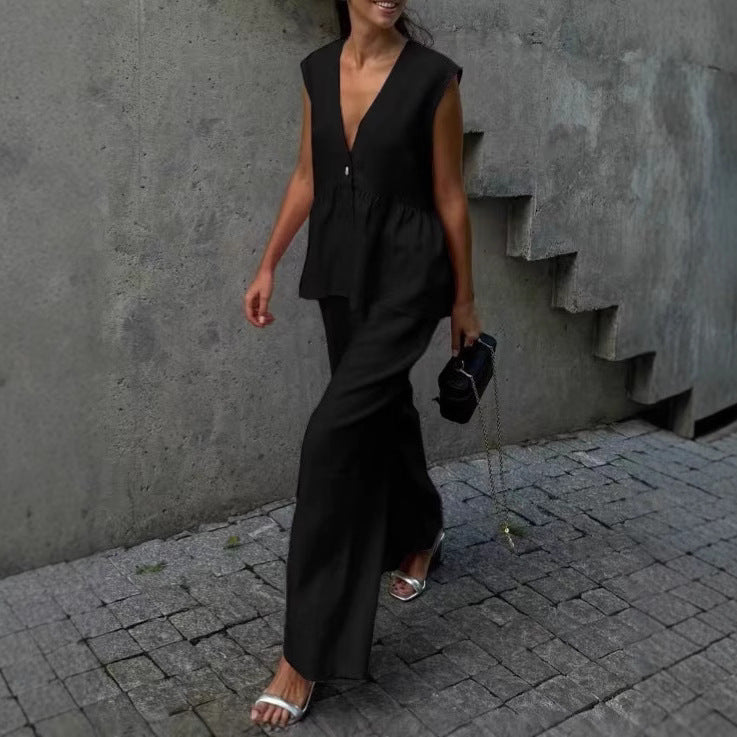 Damen lässiger und eleganter Zweiteiler aus Leinen