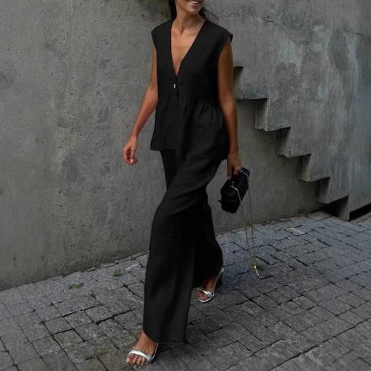 Damen lässiger und eleganter Zweiteiler aus Leinen
