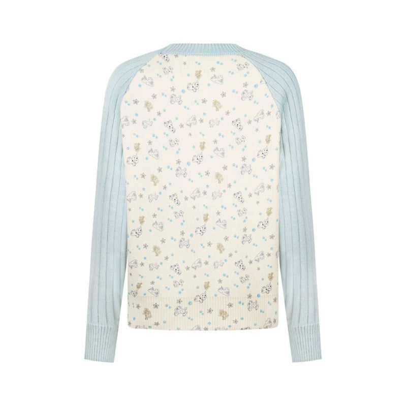 Damen Feinstrick-Pullover mit Applikations-Statement, gerippten Raglanärmeln und Mini-Print Shop Nory