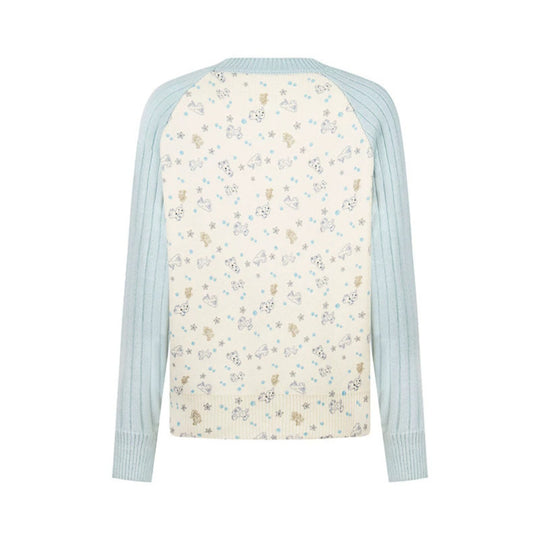 Damen Feinstrick-Pullover mit Applikations-Statement, gerippten Raglanärmeln und Mini-Print Shop Nory