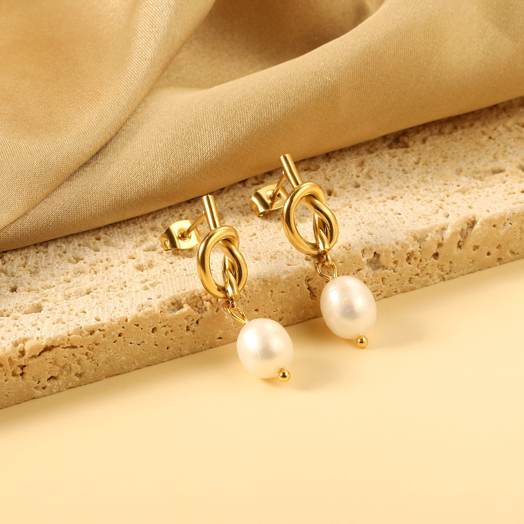 Damen Ohrhänger mit elegantem Knotendesign und Perlen aus hochwertigem Edelstahl Shop Nory