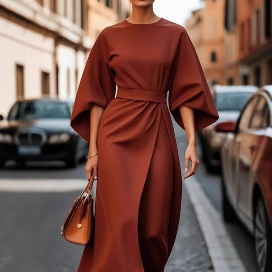 Midikleid Damen mit Puffärmeln