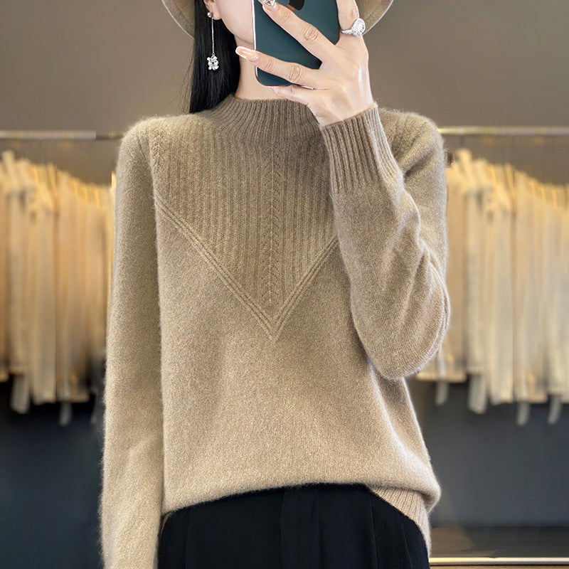Damen Lockerer Mohair‑Blend Pullover mit strukturierter V‑Paneel und Stehkragen Shop Nory