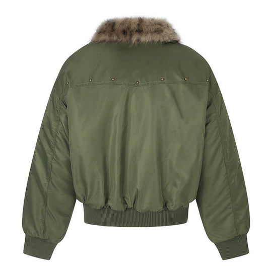 Damen wattierte Bomberjacke mit Kunstpelzkragen und Utility‑Details Shop Nory