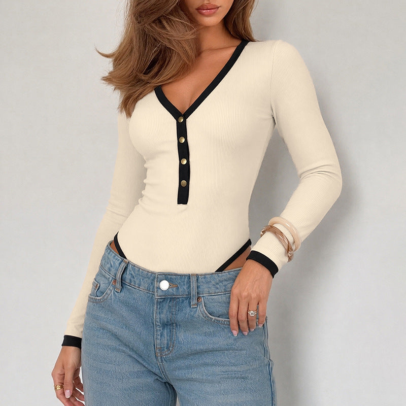Damen Langärmliger Body mit V-Ausschnitt Shop Nory