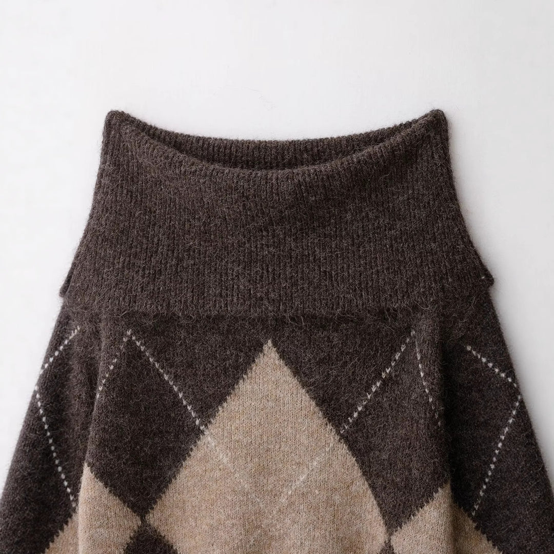 Damen Oversized Strickpullover mit Rollkragen und Rautenmuster Shop Nory