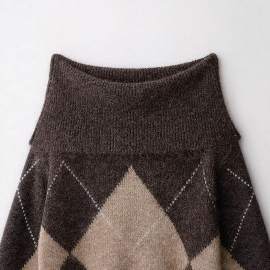 Damen Oversized Strickpullover mit Rollkragen und Rautenmuster Shop Nory