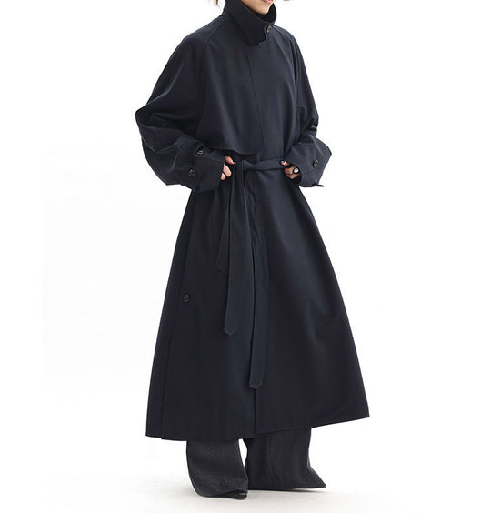 Damen Modischer Langmantel mit hochgeschlossenem Kragen und Taillengürtel Shop Nory