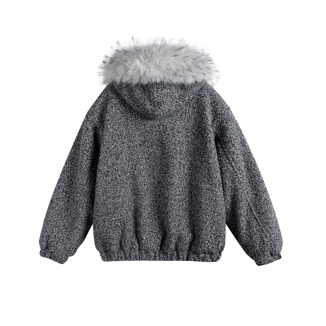 Damen Bouclé-Blousonjacke mit voluminösem Faux-Fur-Kragen und Thermofutter Shop Nory