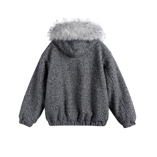 Damen Bouclé-Blousonjacke mit voluminösem Faux-Fur-Kragen und Thermofutter Shop Nory