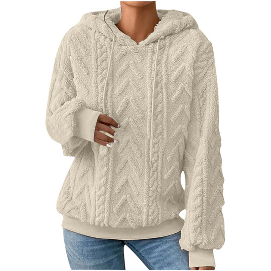 Damen nan kuscheliger Kapuzenpullover mit Zopfmuster Eingrifftaschen und Rippbündchen Shop Nory