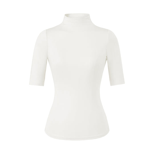 Damen Figurbetontes Stehkragen-Shirt mit halblangen Ärmeln Shop Nory