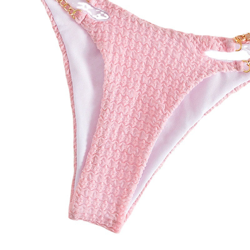 Damen Triangel-Bikini mit raffinierten Kettenakzenten und hochwertiger Rippstruktur