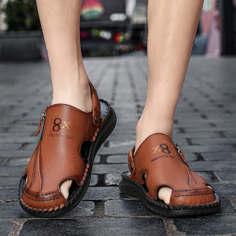 Herren orthopädische Leder-Sandalen mit verstellbarem Riemensystem