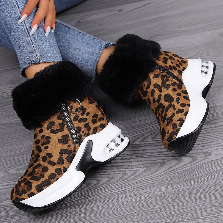 Damen Keilabsatz-Sneaker-Stiefelette mit Teddy-Kragen und Reißverschluss Shop Nory