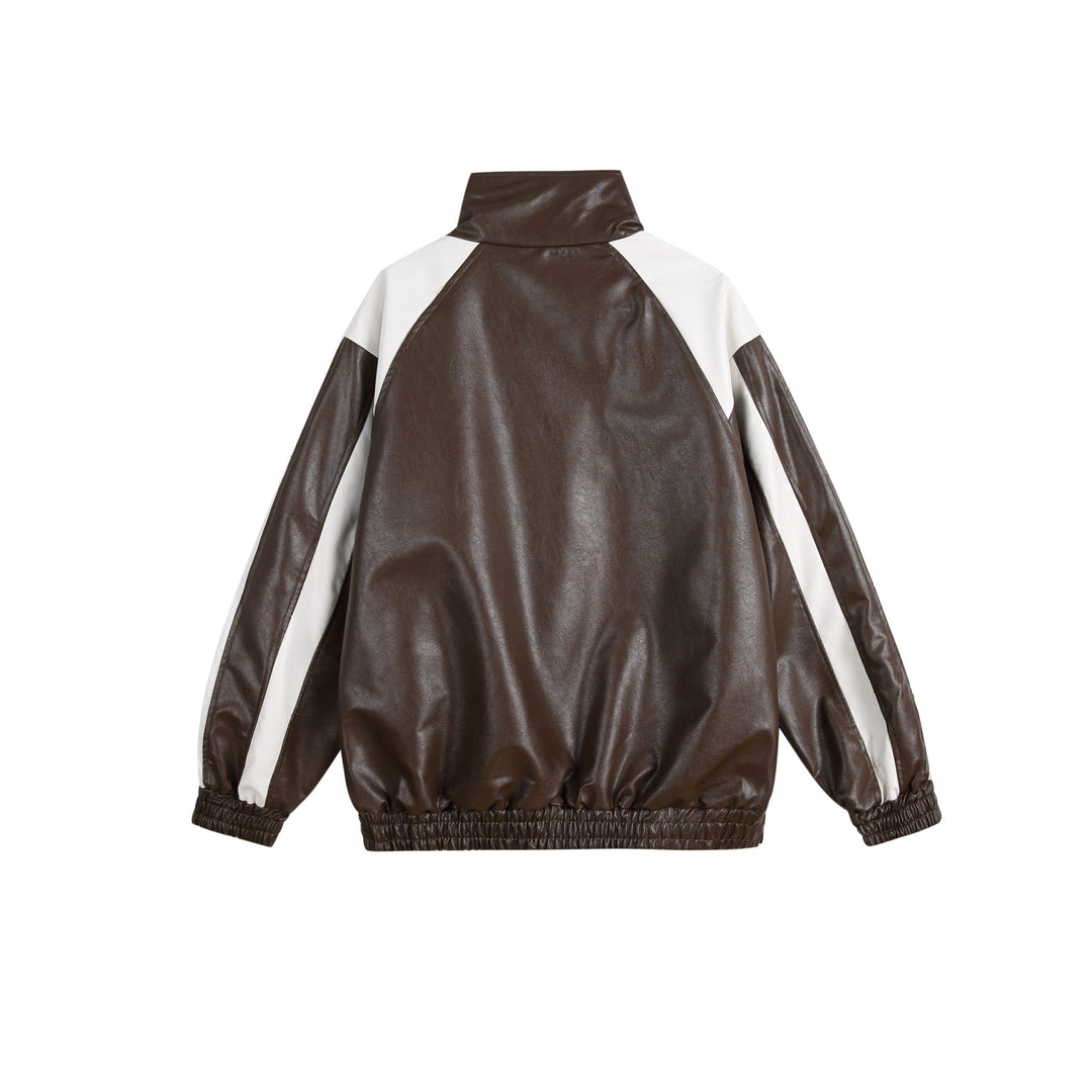 Damen Kunstleder-Trackjacke im Oversize-Cut mit hohem Stehkragen und Logopanel Shop Nory