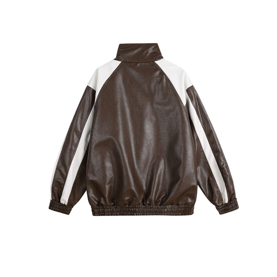 Damen Kunstleder-Trackjacke im Oversize-Cut mit hohem Stehkragen und Logopanel Shop Nory