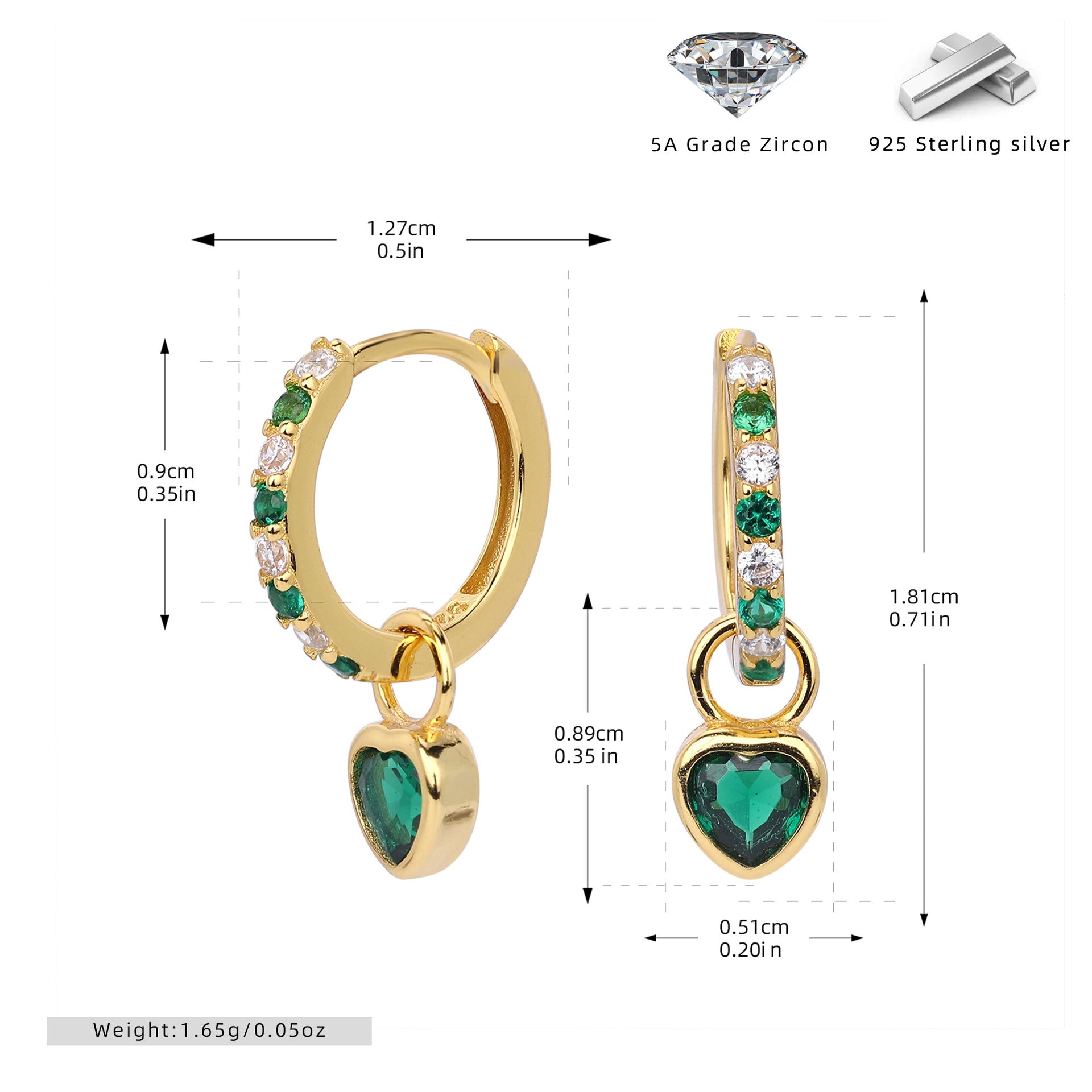 Damen Ohrhänger mit herzförmigem Anhänger aus 925 Sterling Silber und funkelnden Zirkonia Shop Nory