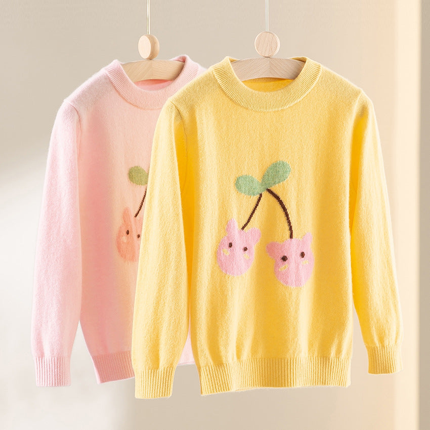 Damen Feinstrick-Pullover mit verspieltem Kirschen-Motiv und Rundhalsausschnitt Shop Nory