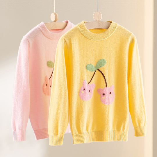 Damen Feinstrick-Pullover mit verspieltem Kirschen-Motiv und Rundhalsausschnitt Shop Nory