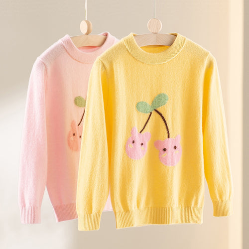Damen Feinstrick-Pullover mit verspieltem Kirschen-Motiv und Rundhalsausschnitt Shop Nory