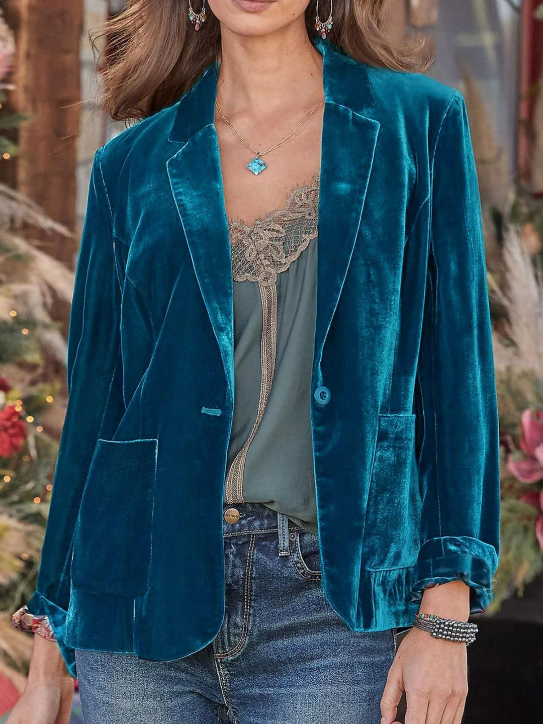 Damen Samt-Blazer mit klassischem Revers und soften Fall Shop Nory