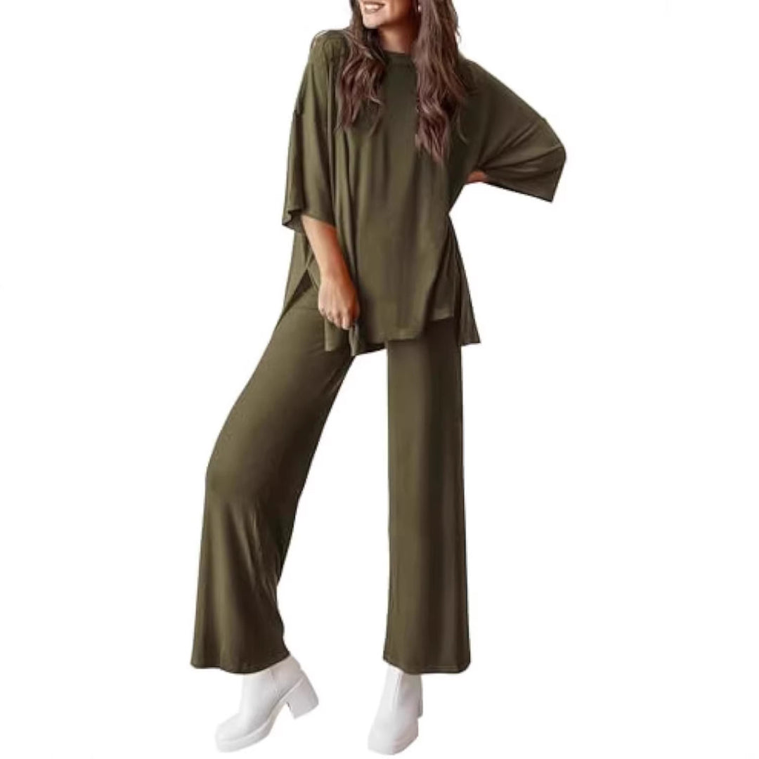 Damen Lässiges Lounge-Set aus weichem Jersey mit Oversize-Tunika und weiter Palazzo-Hose Shop Nory