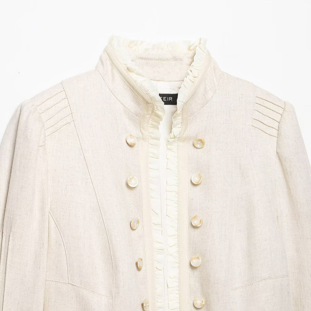 Damen Cropped Jacke mit Stehkragen, Biesenärmeln und Rüschenblende Shop Nory