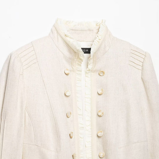 Damen Cropped Jacke mit Stehkragen, Biesenärmeln und Rüschenblende Shop Nory