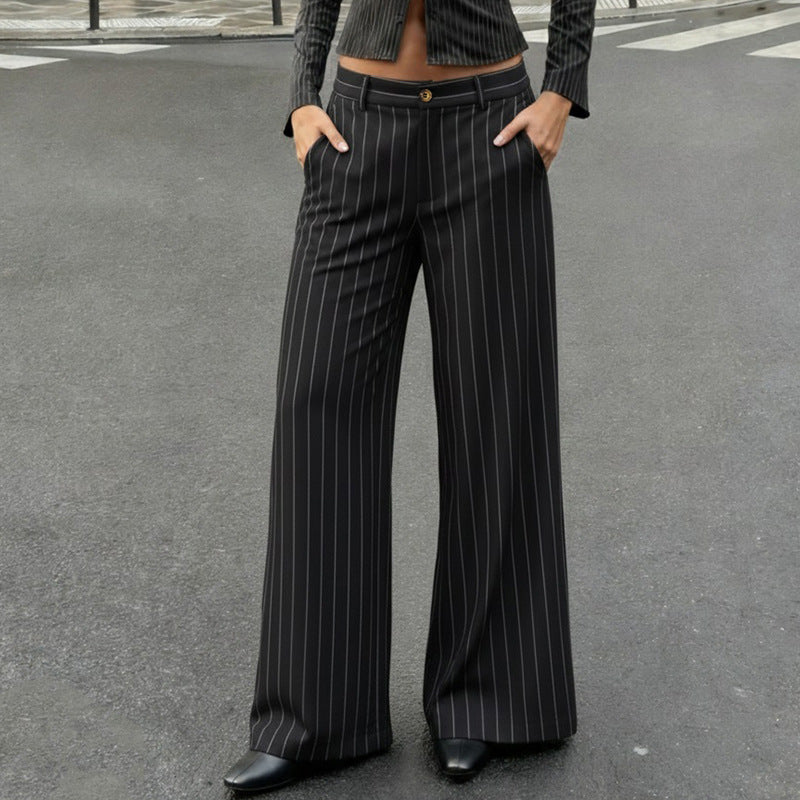 Damen nan taillierte Nadelstreifen Palazzo-Hose mit hohem Bund, Bügelfalte und weitem Bein Shop Nory