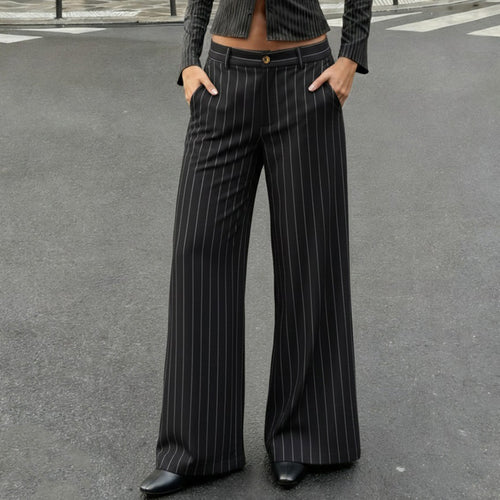 Damen nan taillierte Nadelstreifen Palazzo-Hose mit hohem Bund, Bügelfalte und weitem Bein Shop Nory