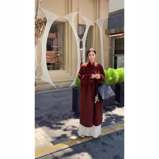 Damen Oversized Wollmantel mit Stehkragen und Ein-Knopf-Verschluss Shop Nory