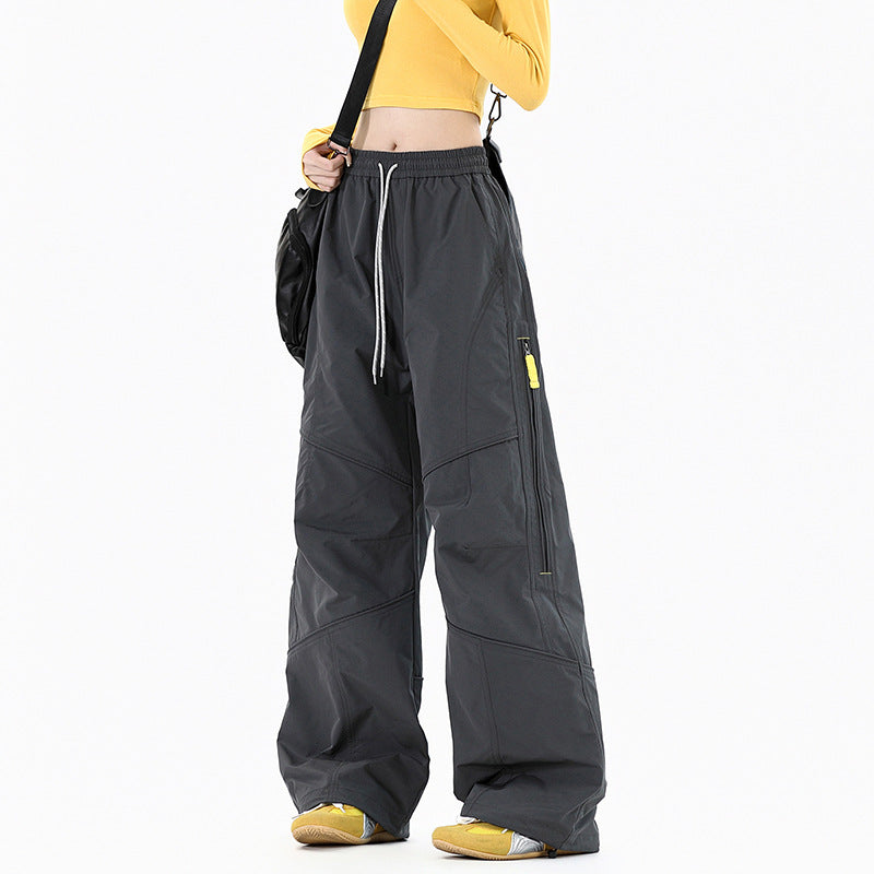 Damen Weite Utility-Cargohose mit elastischem Bund und Reißverschlusstaschen Shop Nory