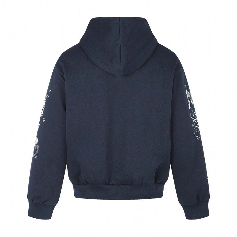 Unisex Oversize-Kapuzenzipjacke mit Allover-Grafikprint, Reißverschluss und geripptem Saum Shop Nory