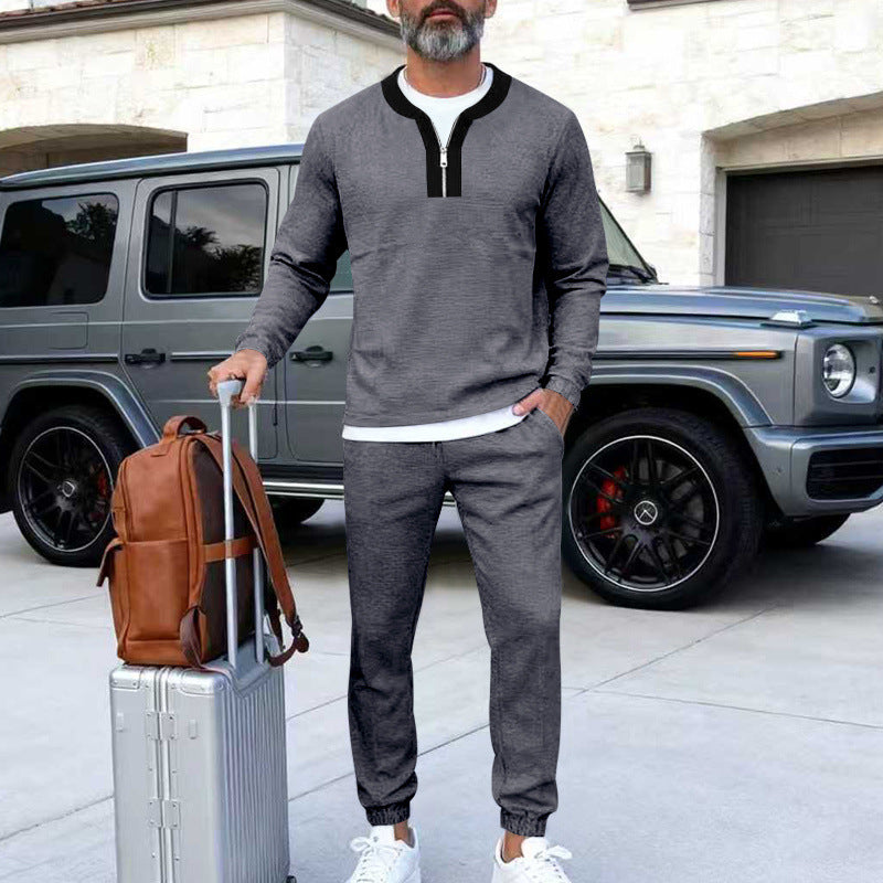 Herren Leichtes Henley-Loungewear-Set mit Kontrastkragen, Tunnelzug-Jogger und elastischen Bündchen Shop Nory
