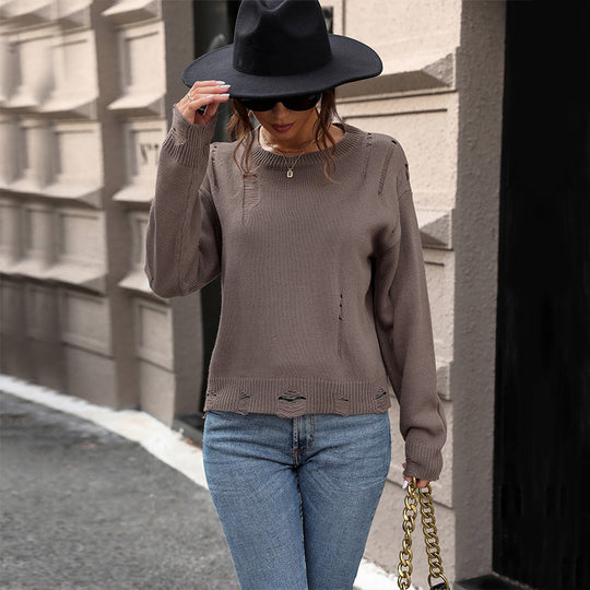 Damen Oversize Strickpullover im Destroyed‑Look mit rundem Halsausschnitt Shop Nory