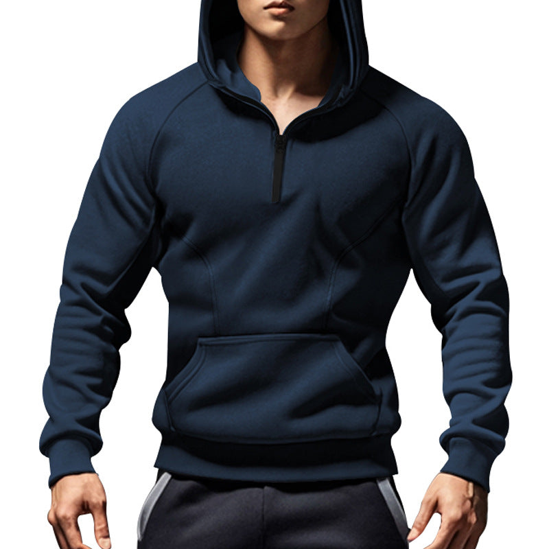 Herren nan sportliches Kapuzensweatshirt mit kurzem Frontreißverschluss ergonomischem Raglanschnitt und Kängurutasche