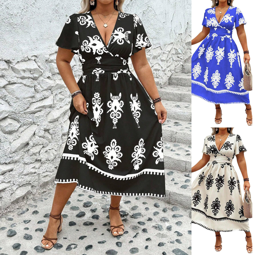 Damen Wickel-Midikleid mit taillierter Drapierung und dekorativem Bordürenprint Shop Nory