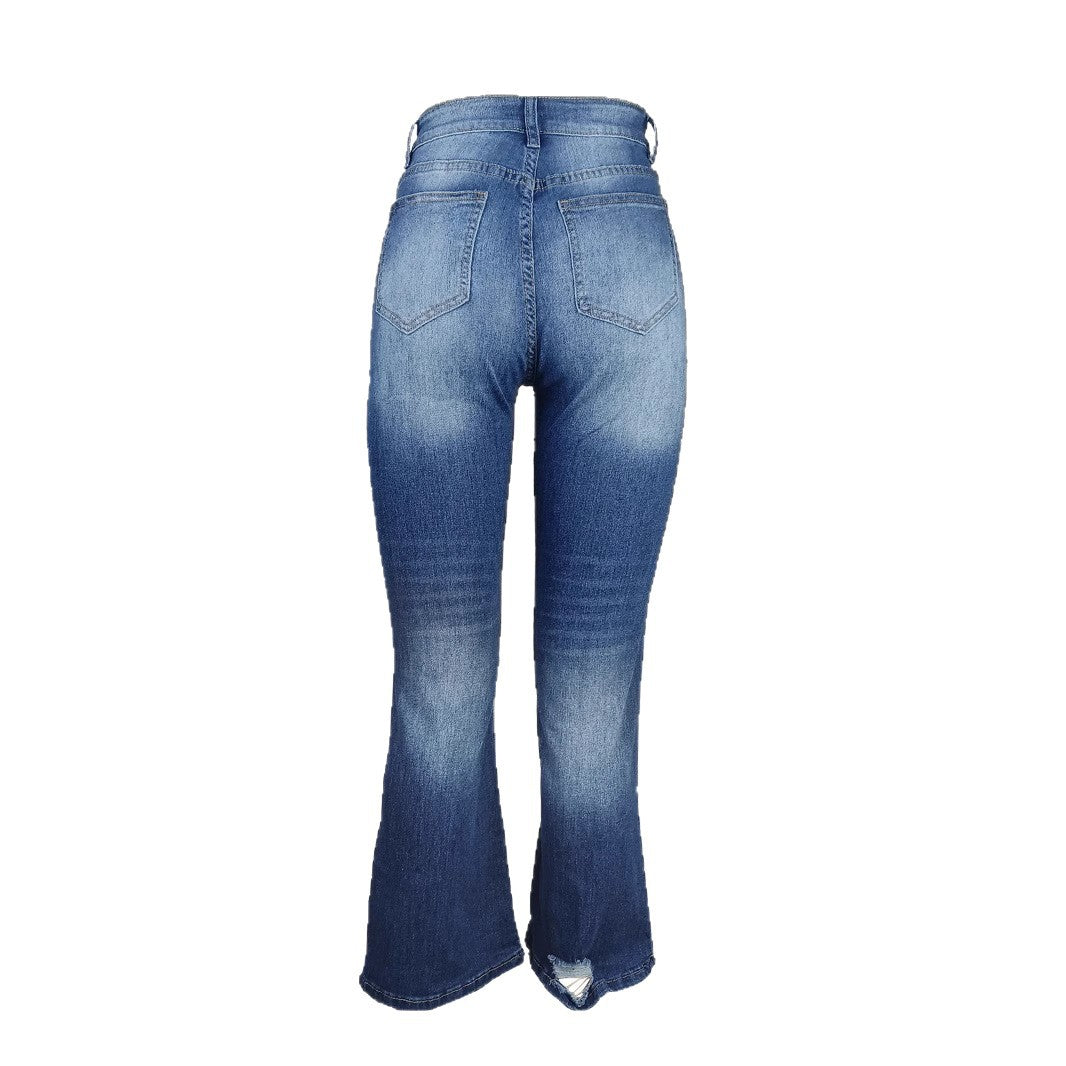 Damen Weite High-Waist Denim-Jeans im Wide‑Leg-Look mit gezielten Destroyed-Details Shop Nory