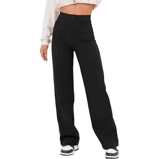 Damen Hochtaillierte weite Hose mit Knopfleiste und aufgesetzten Taschen Shop Nory