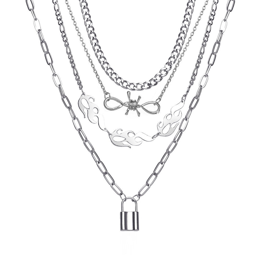 Damen mehrlagige Kette mit einzigartigem Flammen-Design Shop Nory