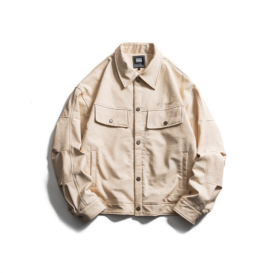 Herren Kurz geschnittener Canvas‑Trucker mit Veloursoptik, Pattentaschen und Druckknopfleiste Shop Nory