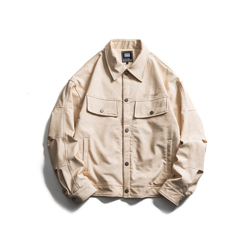 Herren Kurz geschnittener Canvas‑Trucker mit Veloursoptik, Pattentaschen und Druckknopfleiste Shop Nory