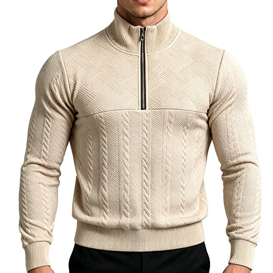 Herren Strickpullover mit halbem Reißverschluss und Zopfmuster Shop Nory