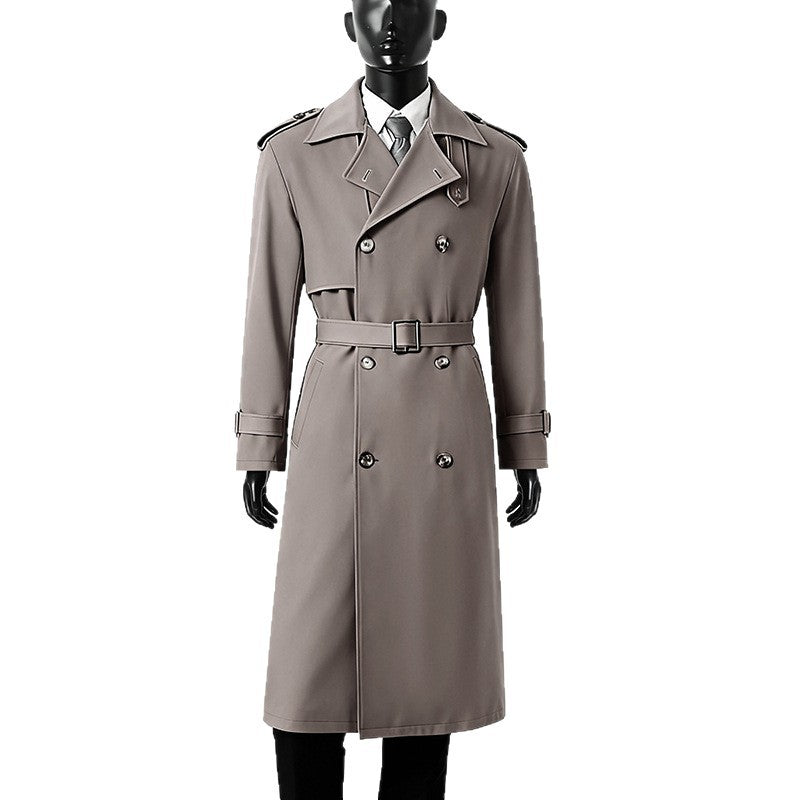 Herren Knielanger doppelreihiger Trenchcoat mit Epauletten, Sturmklappe und Manschettenriegel Shop Nory