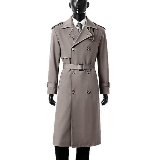 Herren Knielanger doppelreihiger Trenchcoat mit Epauletten, Sturmklappe und Manschettenriegel Shop Nory