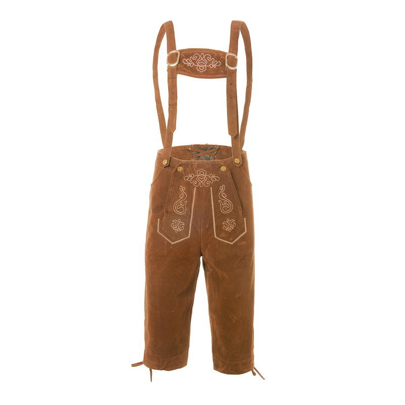 Herren nan traditionelle Wildleder Lederhose mit bestickten Trägern und Kniebund Shop Nory