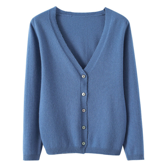 Damen Leichter V‑Ausschnitt-Cardigan aus Kaschmir‑Mix mit feiner Rippkante Shop Nory